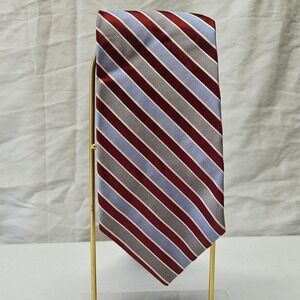 Tom James Executive Collection Tie Mens OS Burgundy Red Blue‎ Silver Silk Stripe